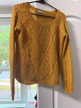 Maurices Mustard Cable Knit Scoop Neck Sweater